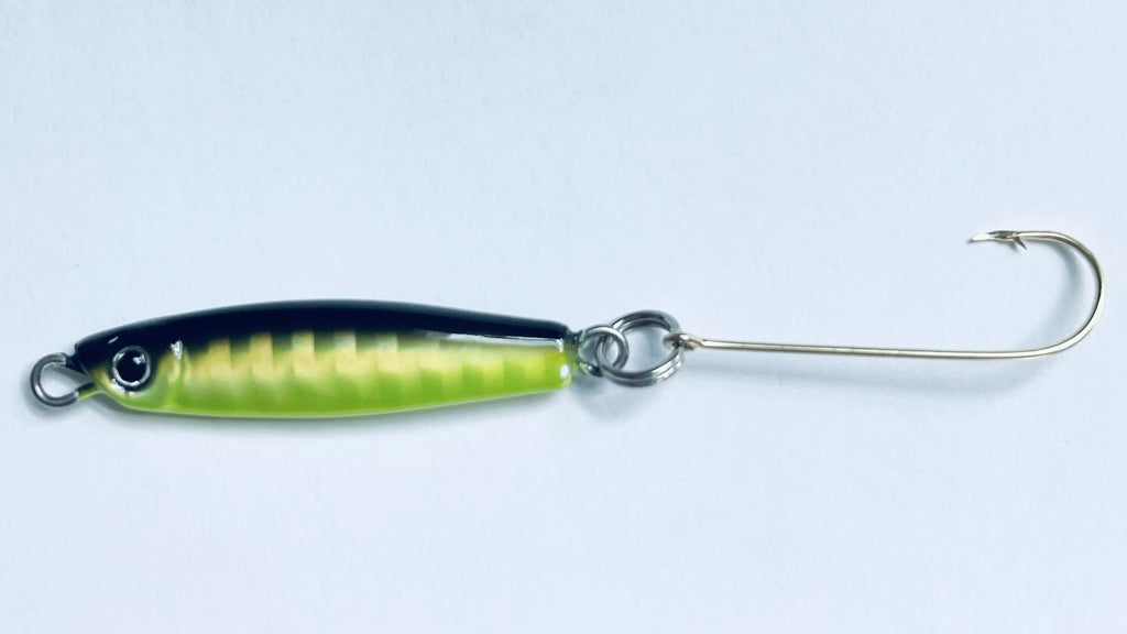 Jelifish USA Snagless Crappie Bomb™ - Fishing lure with a black top with a chartreuse belly.