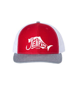 Load image into Gallery viewer, Jelifish USA Embroidered Richardson 112 Trucker Hat in Red / White / Grey

