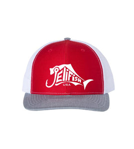 Jelifish USA Embroidered Richardson 112 Trucker Hat in Red / White / Grey