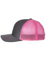 Load image into Gallery viewer, Jelifish USA Embroidered Richardson 112 Trucker Hat in Charcoal / Neon Pink
