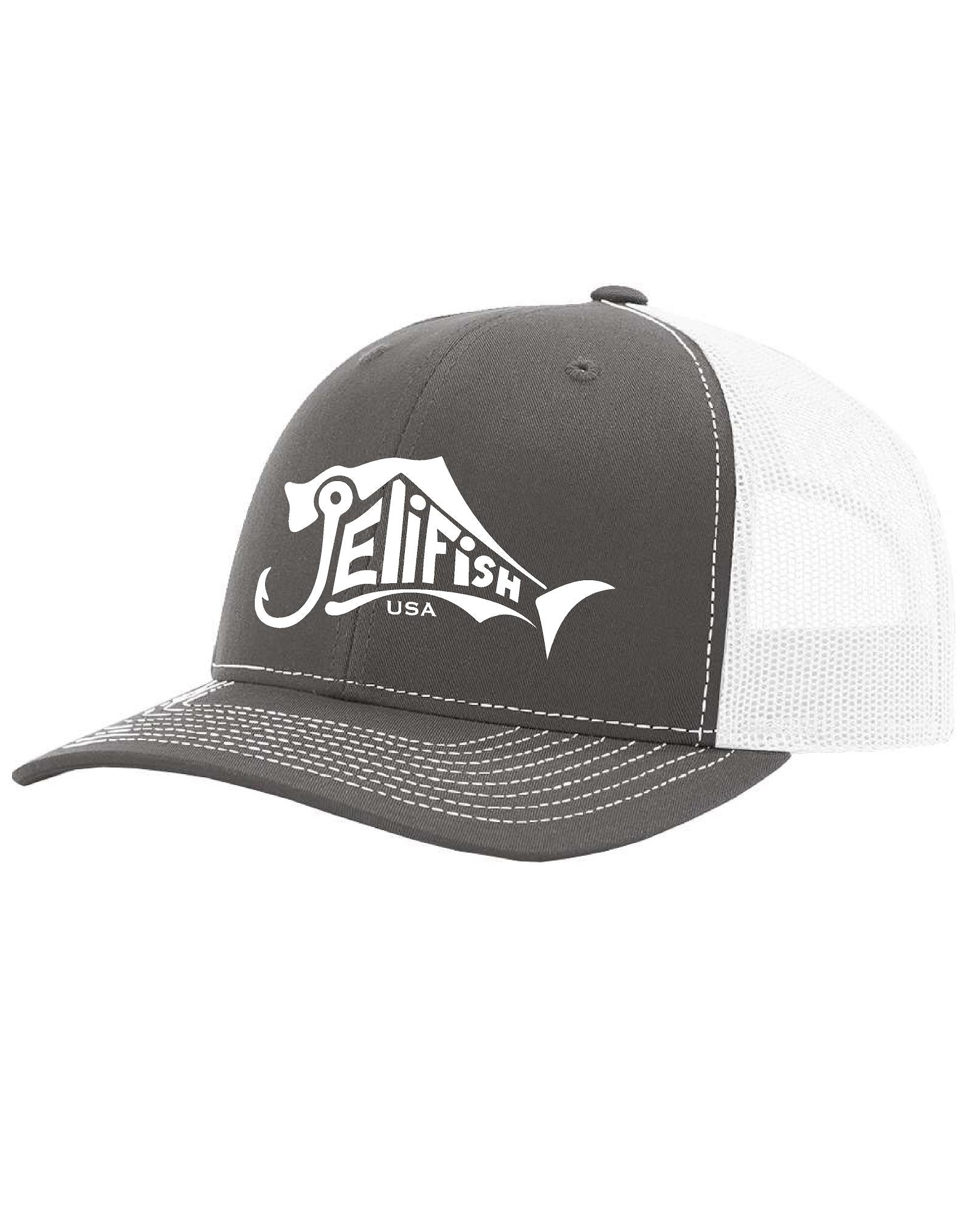 Jelifish USA Embroidered Richardson 112 Trucker Hat in Charcoal Grey / White
